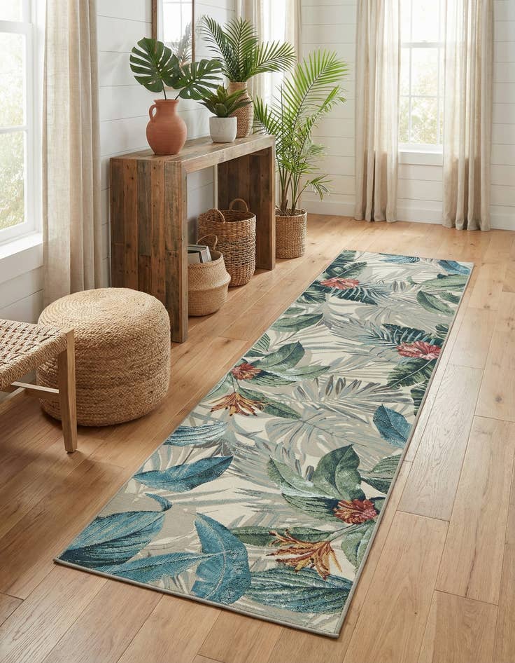 Detail image of 2' 7 x 11'  Washable Botanical Indoor / Outdoor Runner Rug