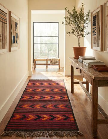 4' 4 x 9' 2 Hand Woven Kilim Fars Wool Runner Rug