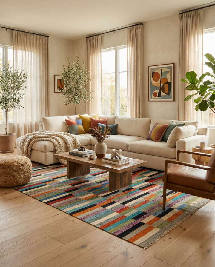 6' 6 x 9' 9 Hand Woven Kilim Modern Wool Rug