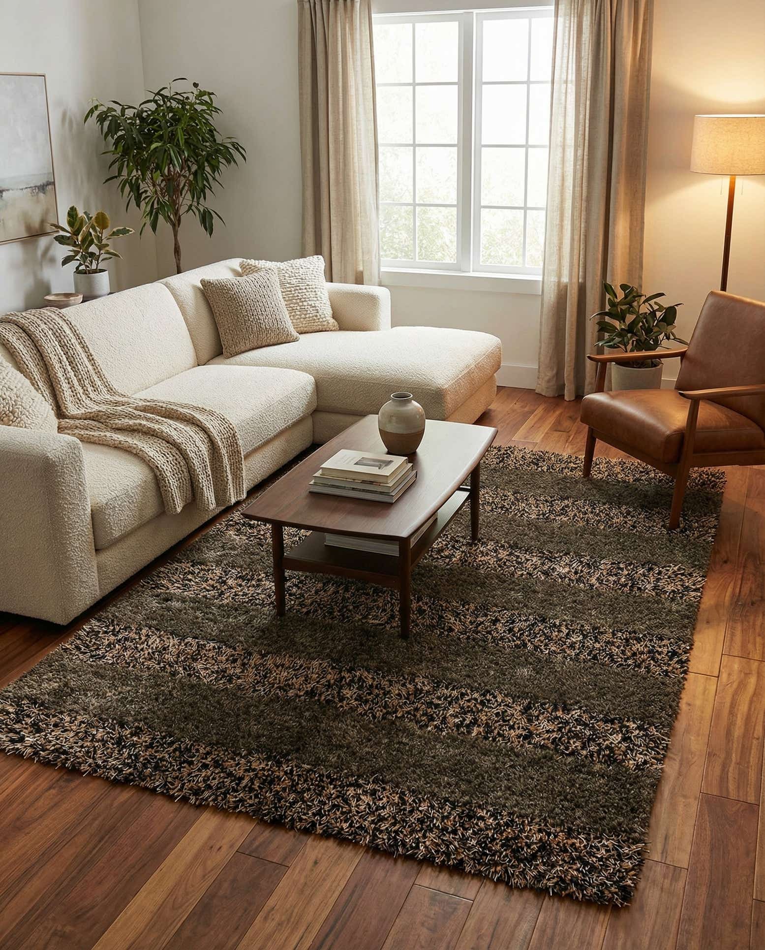 5' x 6' 7 Hand Knotted Multi-Tone Shag Rug