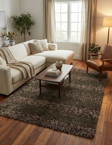 5' x 6' 7 Hand Knotted Multi-Tone Shag Rug