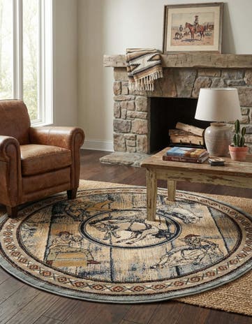 Blue Pioneer Round Rug
