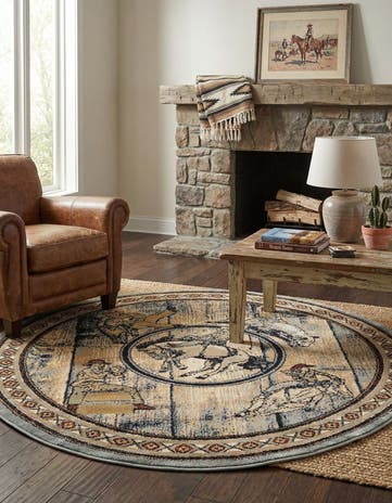 Blue Pioneer Round Rug