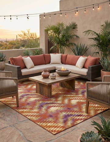 Red Easy-Clean Modern Indoor / Outdoor Rug