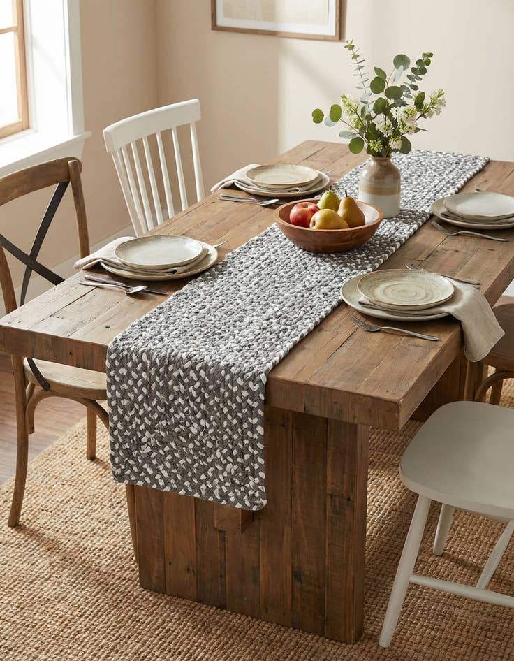Detail image of 1' 2 x 4' 1  Hand Braided Chindi Table Runner Rug