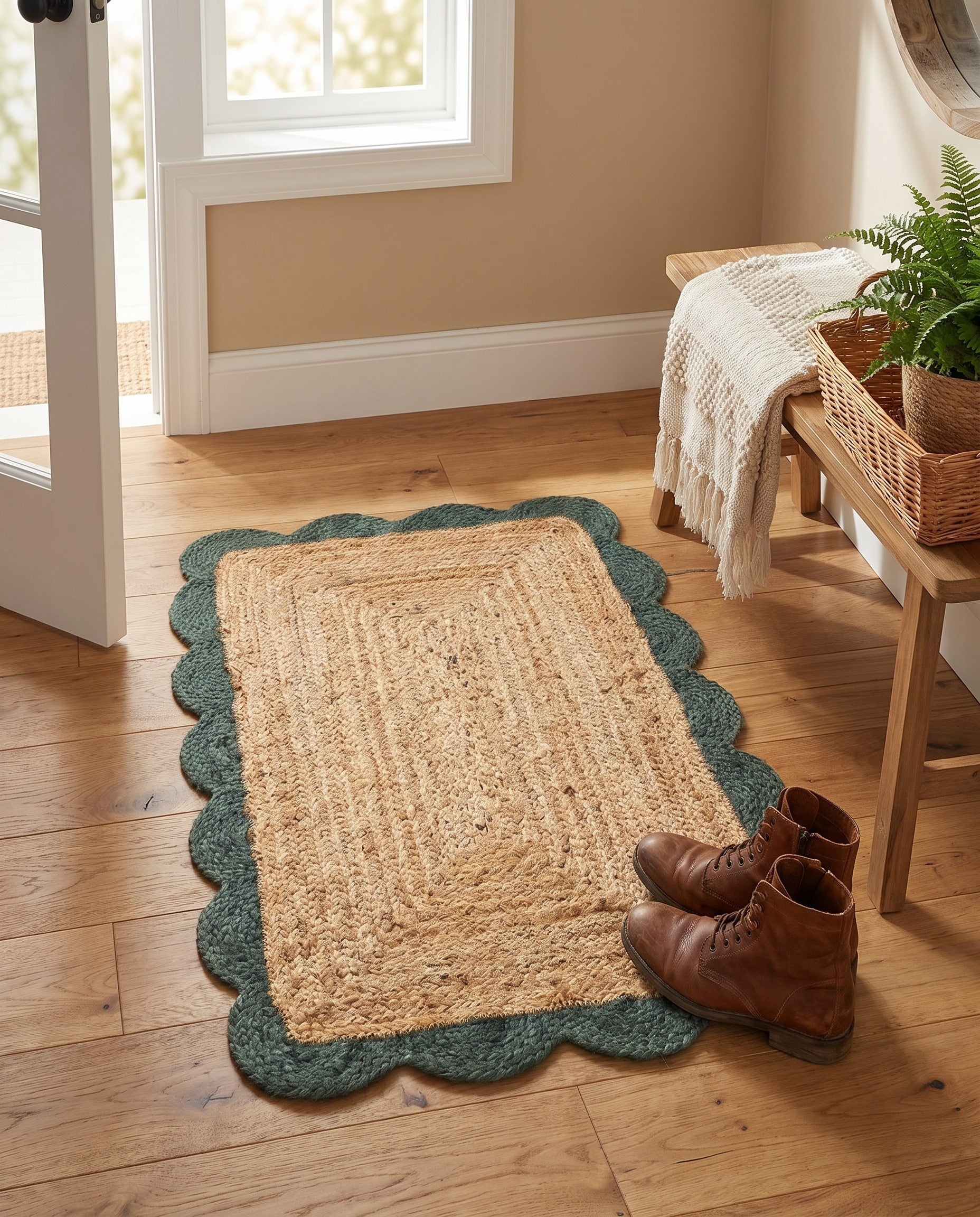2' x 3' 1 Handmade Scallop Braided Jute Rug
