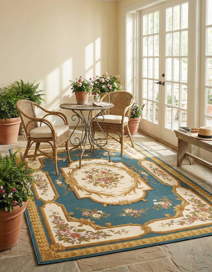 Detail image of 5' 2 x 7' 7  Washable Traditional Indoor / Outdoor Rug