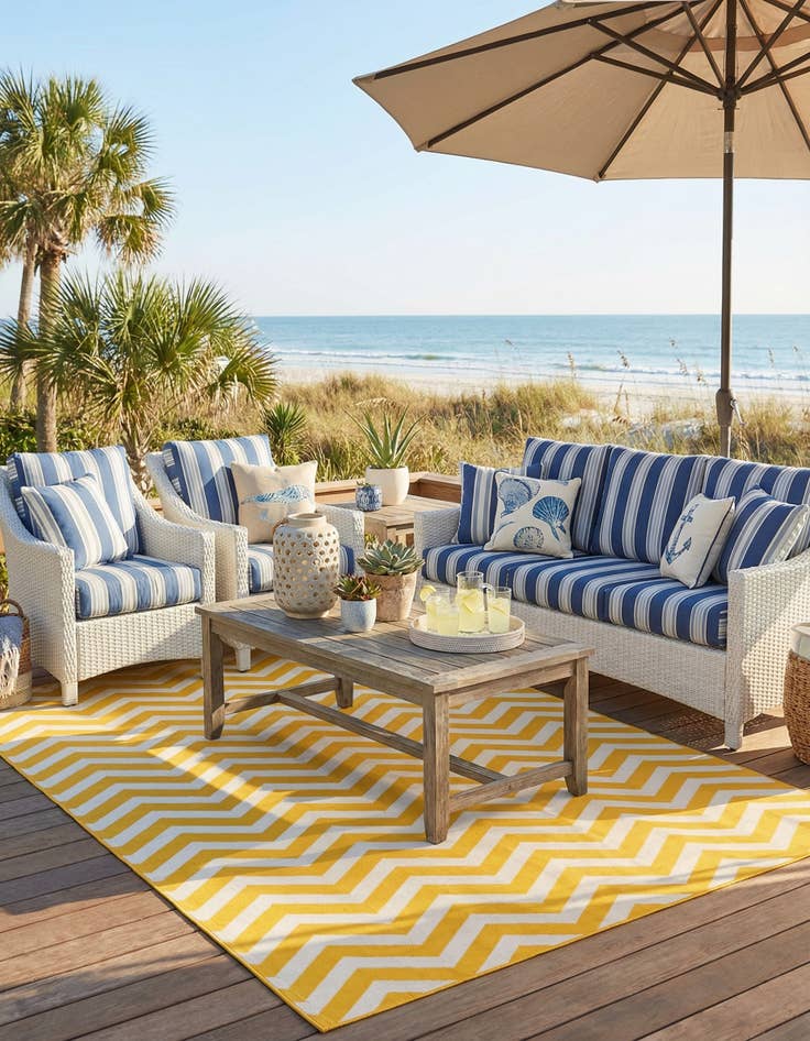 Detail image of 9' x 12'  Washable Coastal Indoor / Outdoor Rug