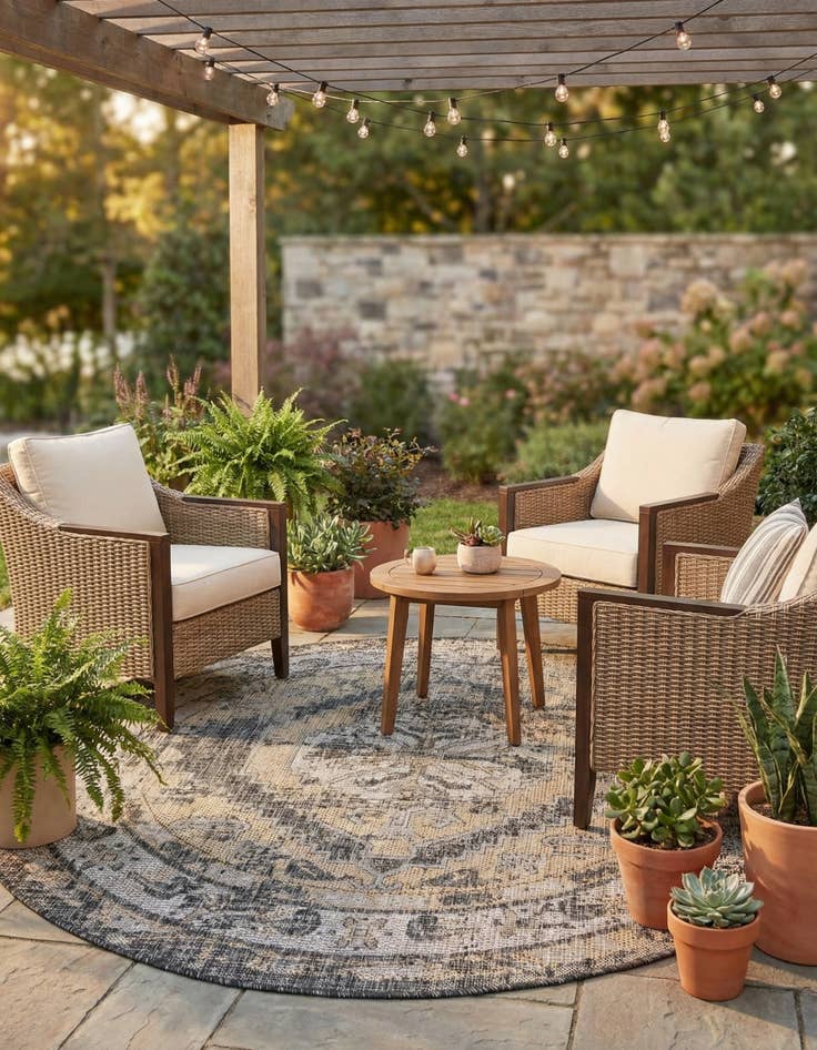 Detail image of 5' 3 x 5' 3  Washable Traditional Indoor / Outdoor Round Rug