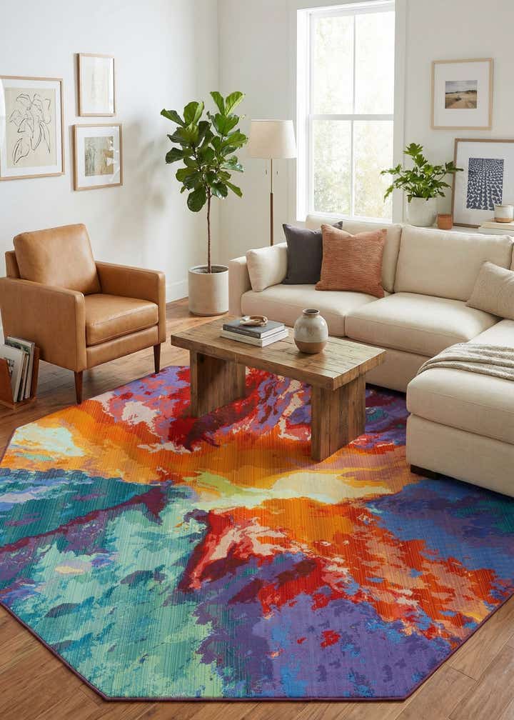7' 10 x 7' 10 Easy-Clean Modern Indoor / Outdoor Octagon Rug