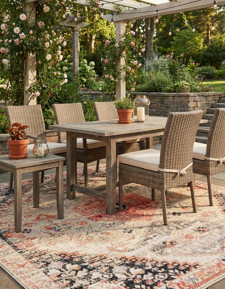 Detail image of 7' 10 x 7' 10  Washable Traditional Indoor / Outdoor Square Rug