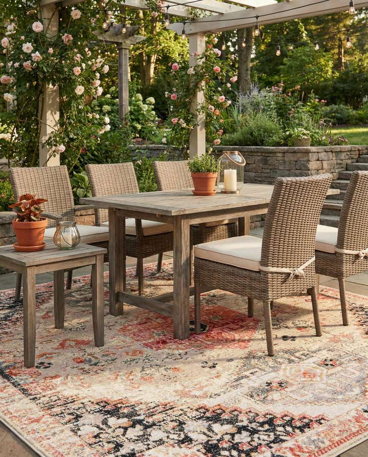 7' 10 x 7' 10 Easy-Clean Traditional Indoor / Outdoor Square Rug