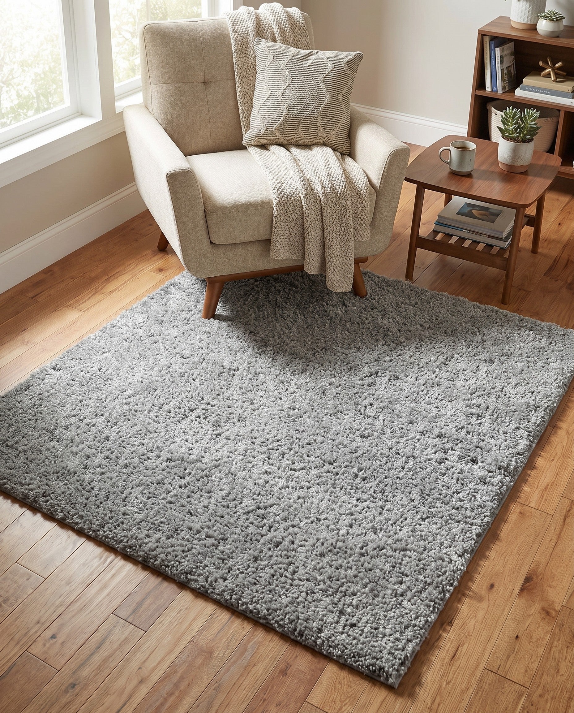 5' x 5' Soft Solid Shag Square Rug