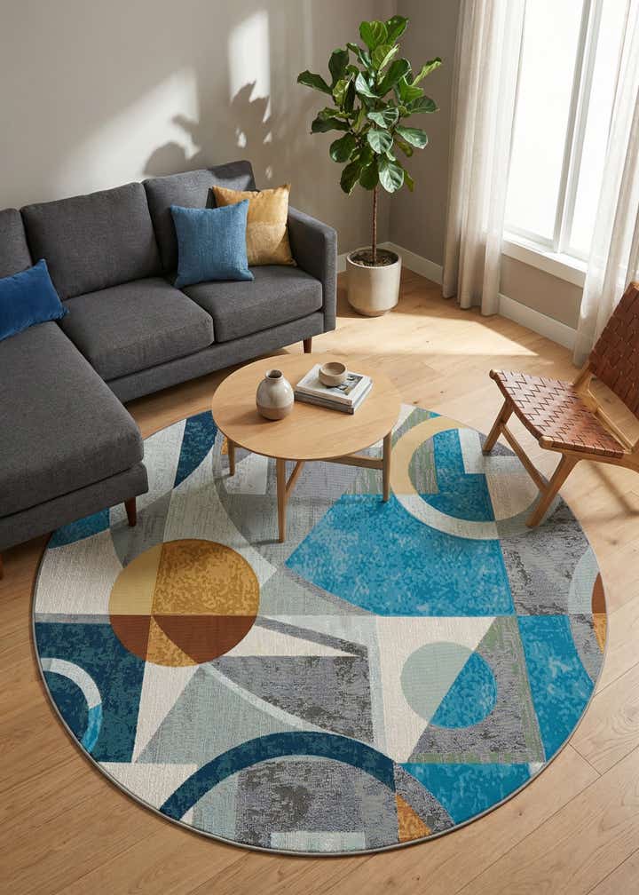 6' 1 x 6' 1 Easy-Clean Modern Indoor / Outdoor Round Rug