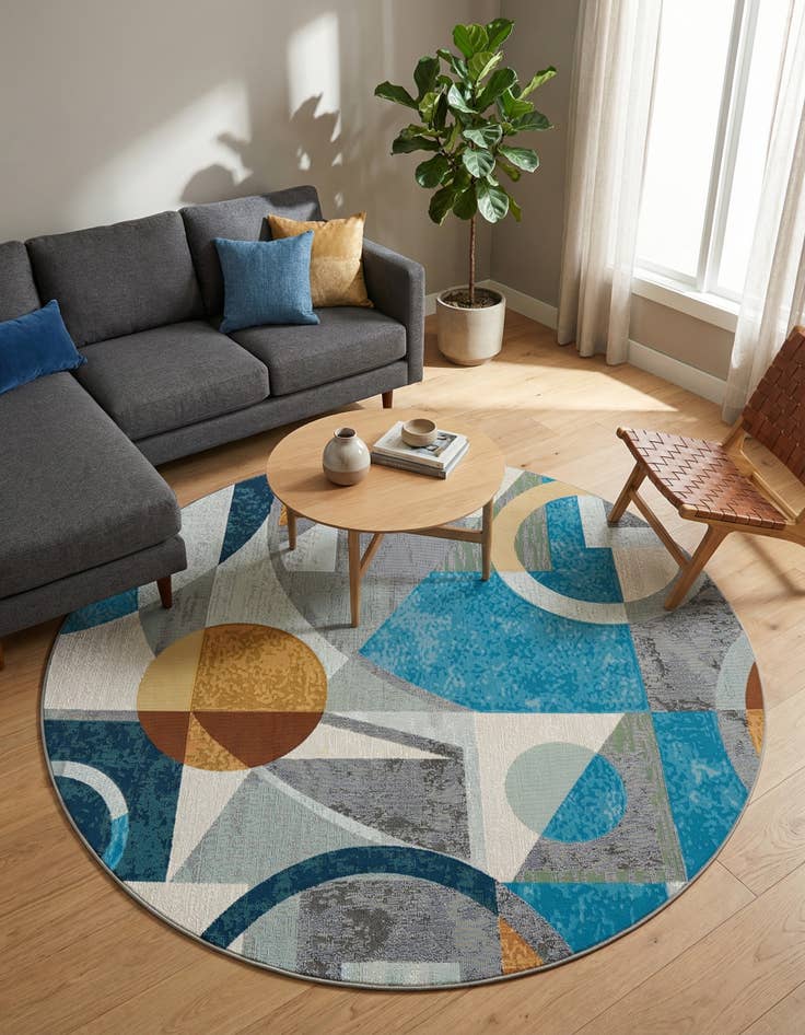 Detail image of 6' 1 x 6' 1 Easy-Clean Modern Indoor / Outdoor Round Rug