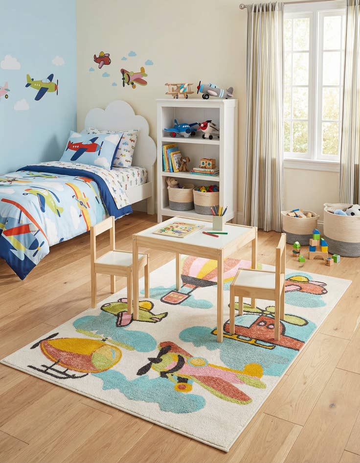 Detail image of  4' x 6' Airplanes Whimsy Kids Rug