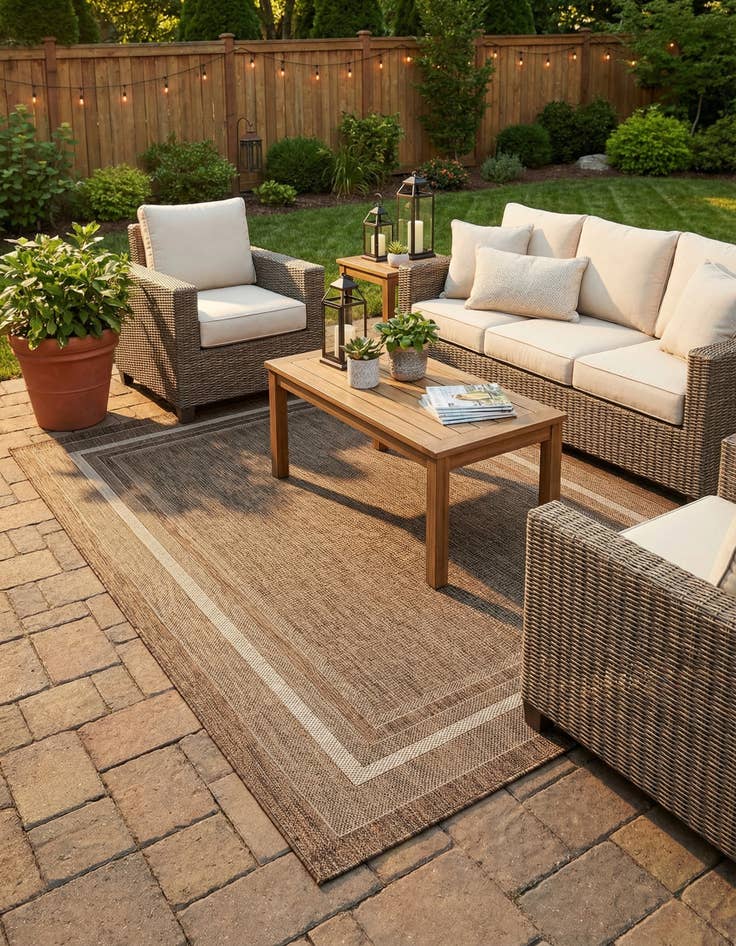 Detail image of 6' 1 x 6' 1  Washable Border Indoor / Outdoor Square Rug