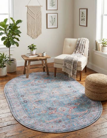 Blue Washable Maahru Oval Rug