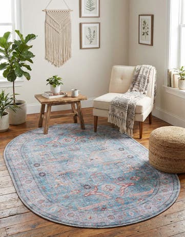 Blue Washable Maahru Oval Rug