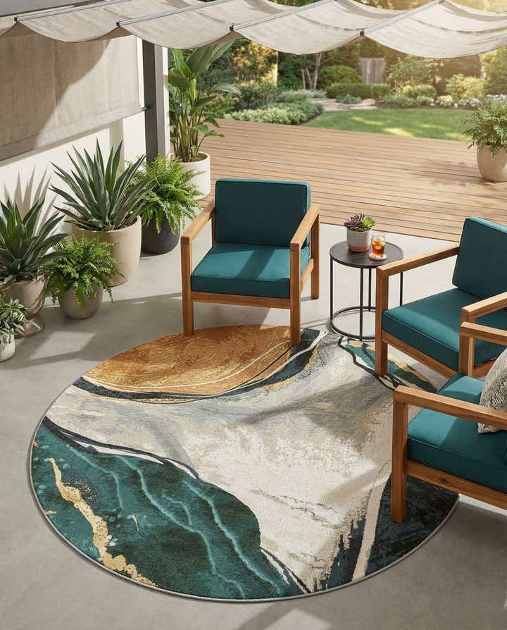 5' 3 x 5' 3 Easy-Clean Modern Indoor / Outdoor Round Rug