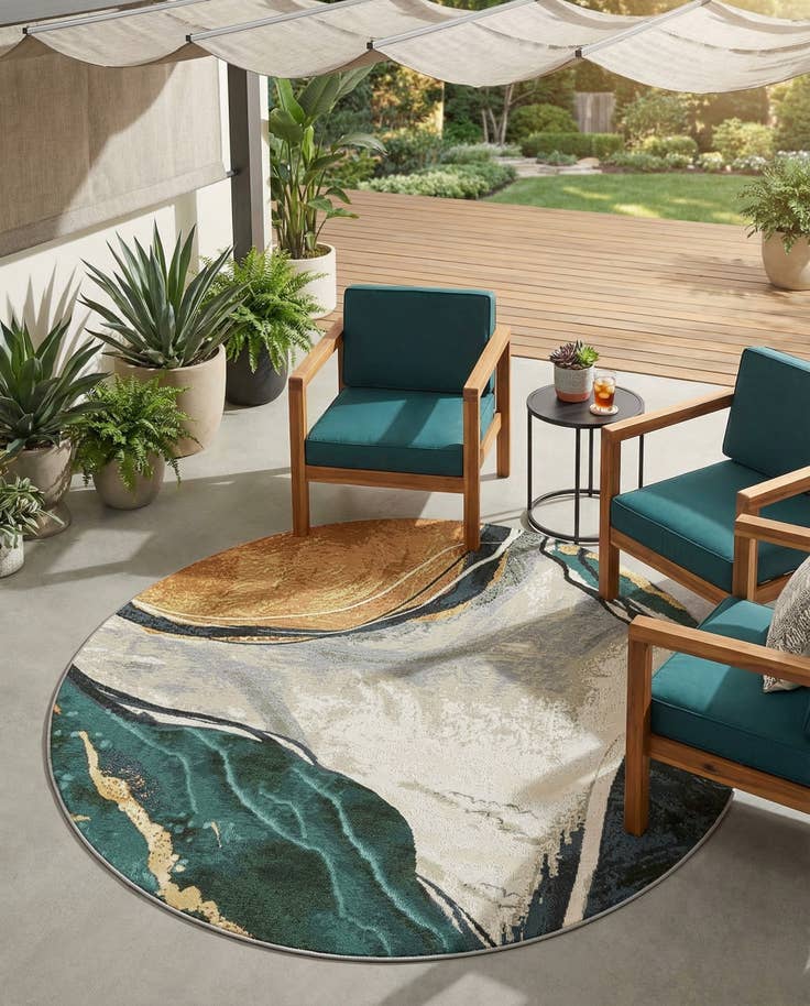 Detail image of 5' 3 x 5' 3 Easy-Clean Modern Indoor / Outdoor Round Rug