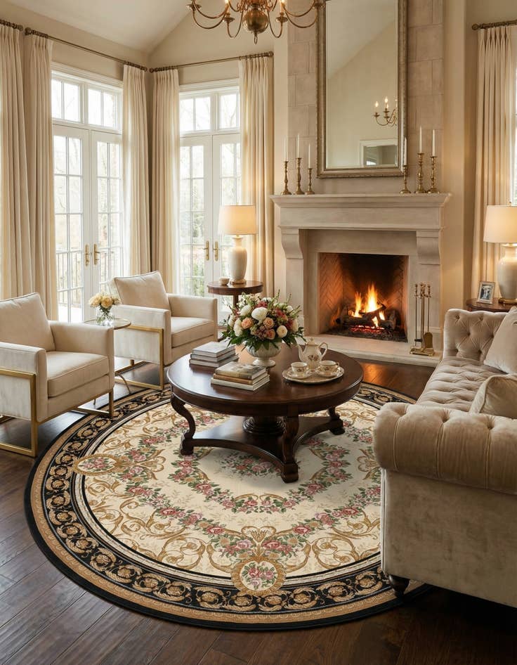 Detail image of 10' x 10' Easy-Clean Traditional Indoor / Outdoor Round Rug