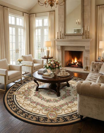 10' x 10' Easy-Clean Traditional Indoor / Outdoor Round Rug