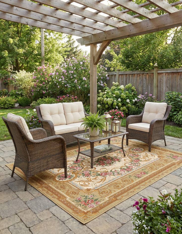 Detail image of 5' x 7'  Washable Traditional Indoor / Outdoor Rug