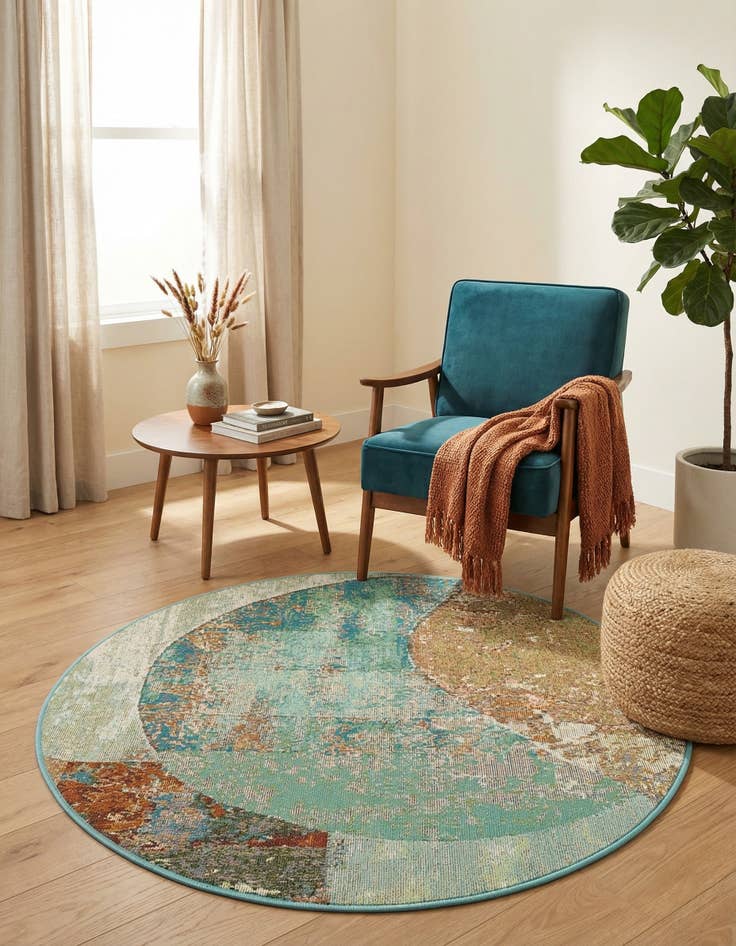 Detail image of  3' 3 x 3' 3  Washable Modern Indoor / Outdoor Round Rug