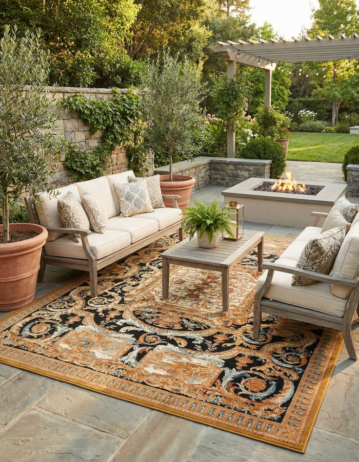 Detail image of 9' x 12'  Washable Traditional Indoor / Outdoor Rug