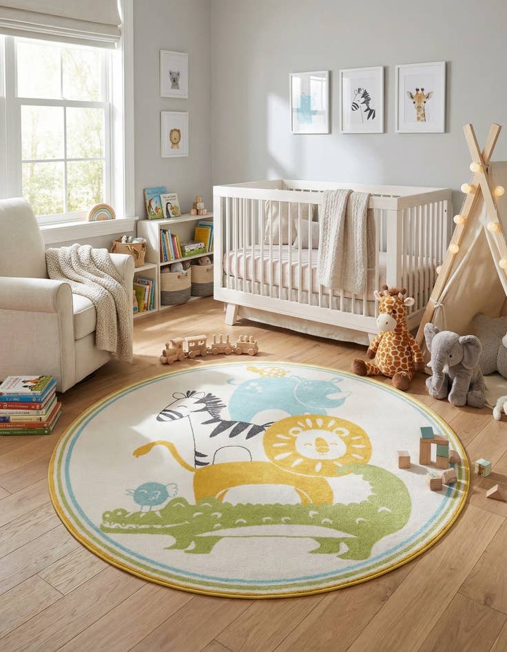 Detail image of 7' 10 x 7' 10 Animals Whimsy Kids Round Rug