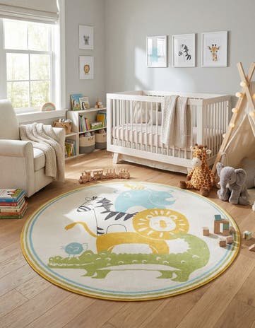7' 10 x 7' 10 Animals Whimsy Kids Round Rug