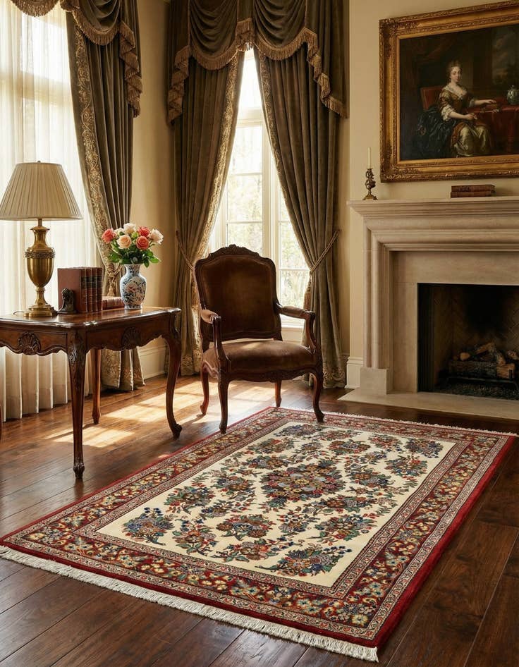 Detail image of  3' 2 x 5' 1  Hand Knotted Qom Persian Rug