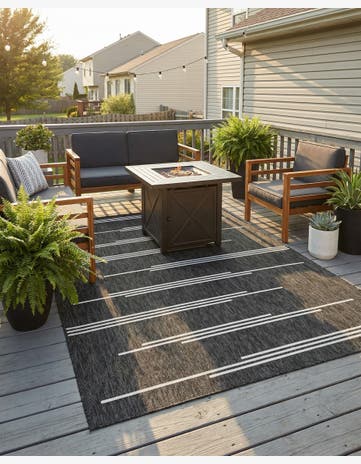 Black and White Easy-Clean Modern Indoor / Outdoor Rug
