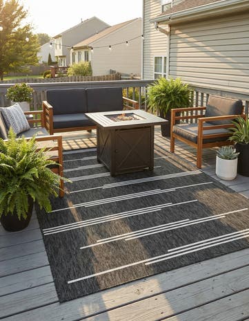 Black and White Easy-Clean Modern Indoor / Outdoor Rug
