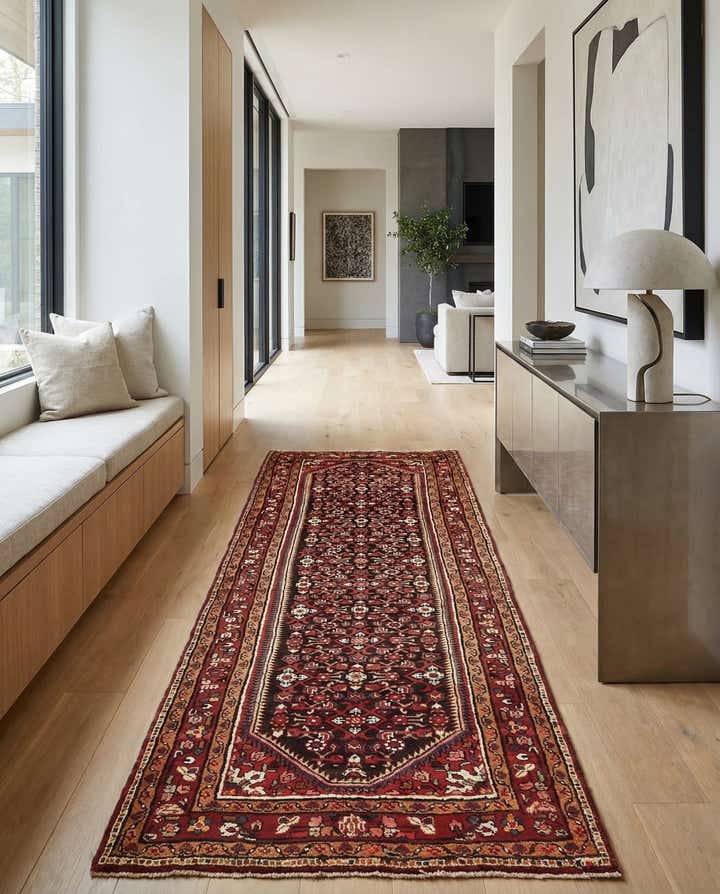 3' 10 x 11' Hand Knotted Hossainabad Persian Wool Runner Rug