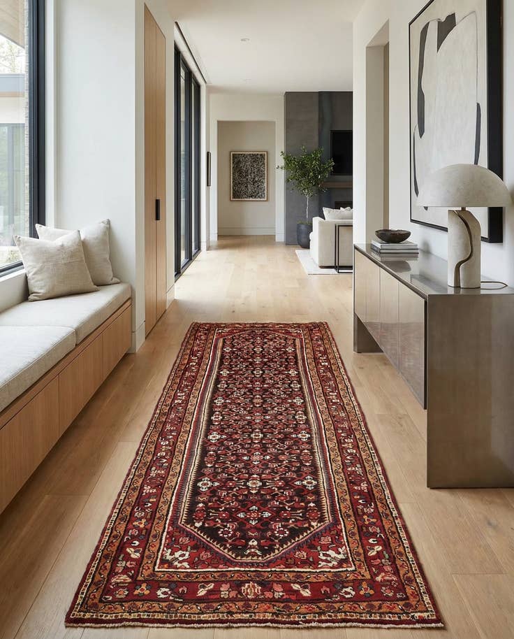 Detail image of 3' 10 x 11' Hand Knotted Hossainabad Persian Wool Runner Rug
