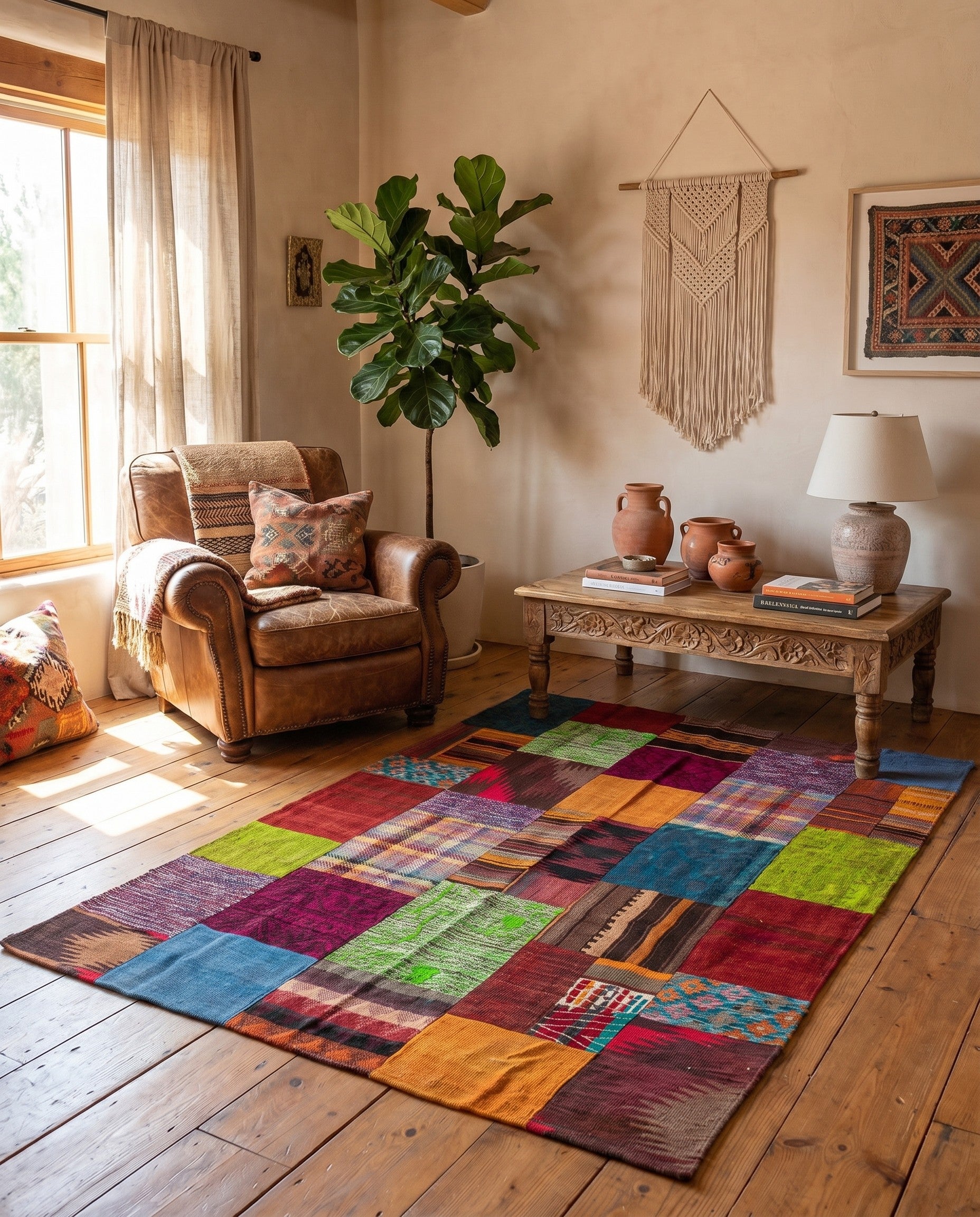 3' 11 x 5' 10 Hand Woven Kilim Patchwork Wool Rug