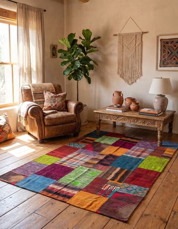 3' 11 x 5' 10 Hand Woven Kilim Patchwork Wool Rug