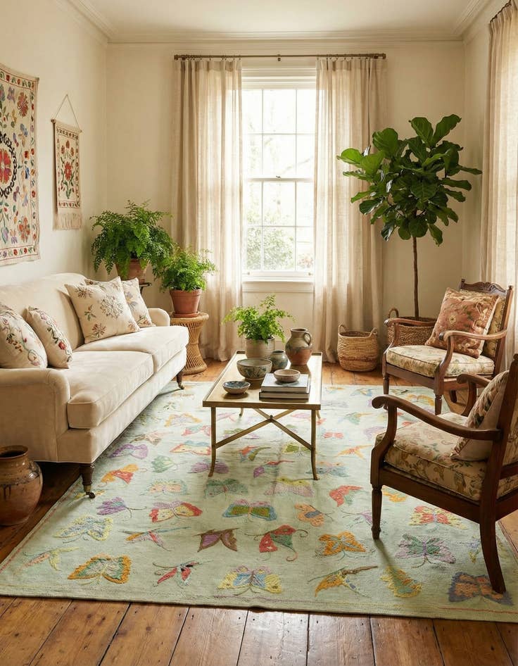 Detail image of  5' 7 x 7' 7  Hand Woven Kilim Suzani Wool Rug