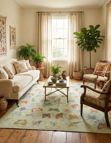 5' 7 x 7' 7 Hand Woven Kilim Suzani Wool Rug