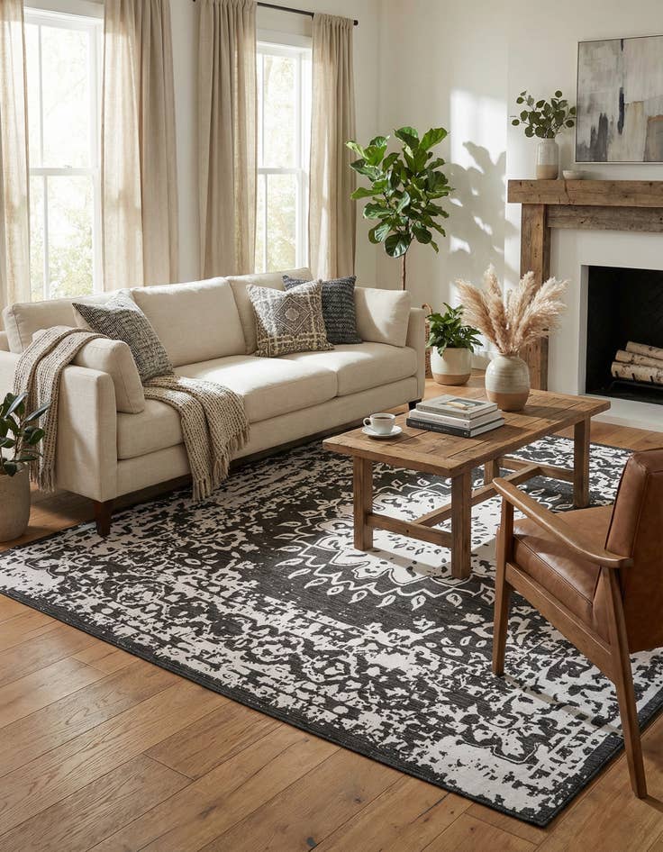 Detail image of 13' x 13'  Washable Traditional Indoor / Outdoor Square Rug