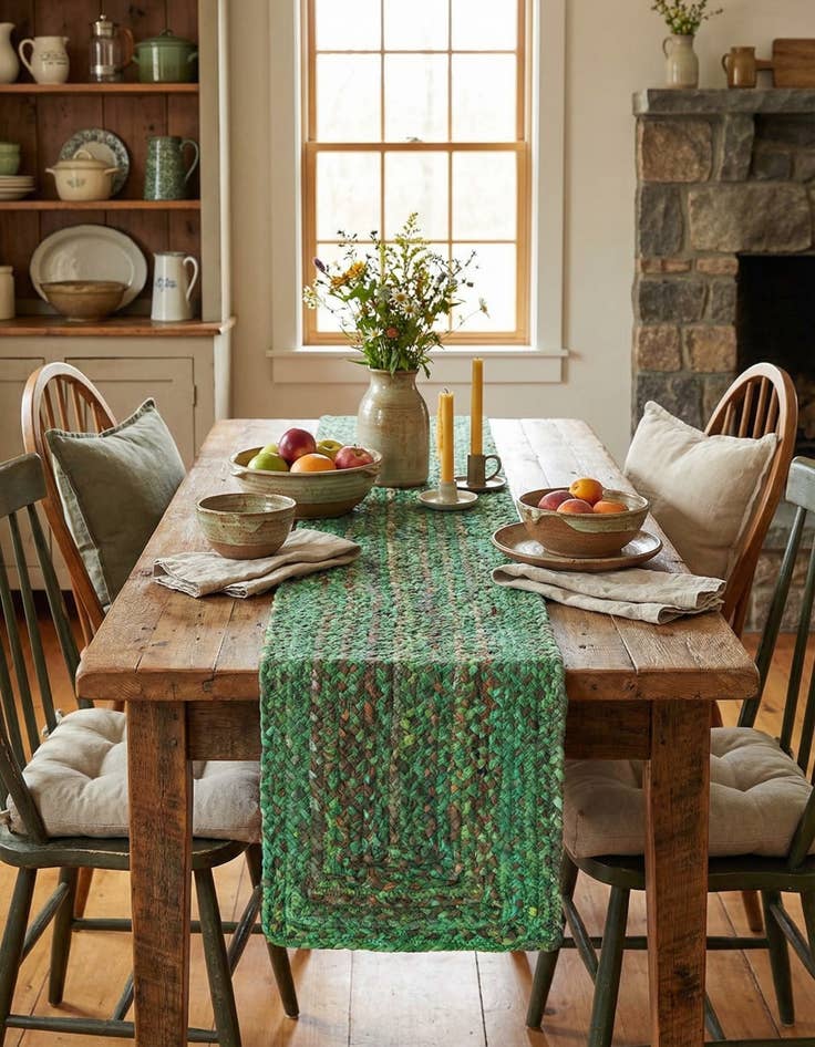 Detail image of  1' 2 x 6' 1  Hand Braided Chindi Table Runner Rug