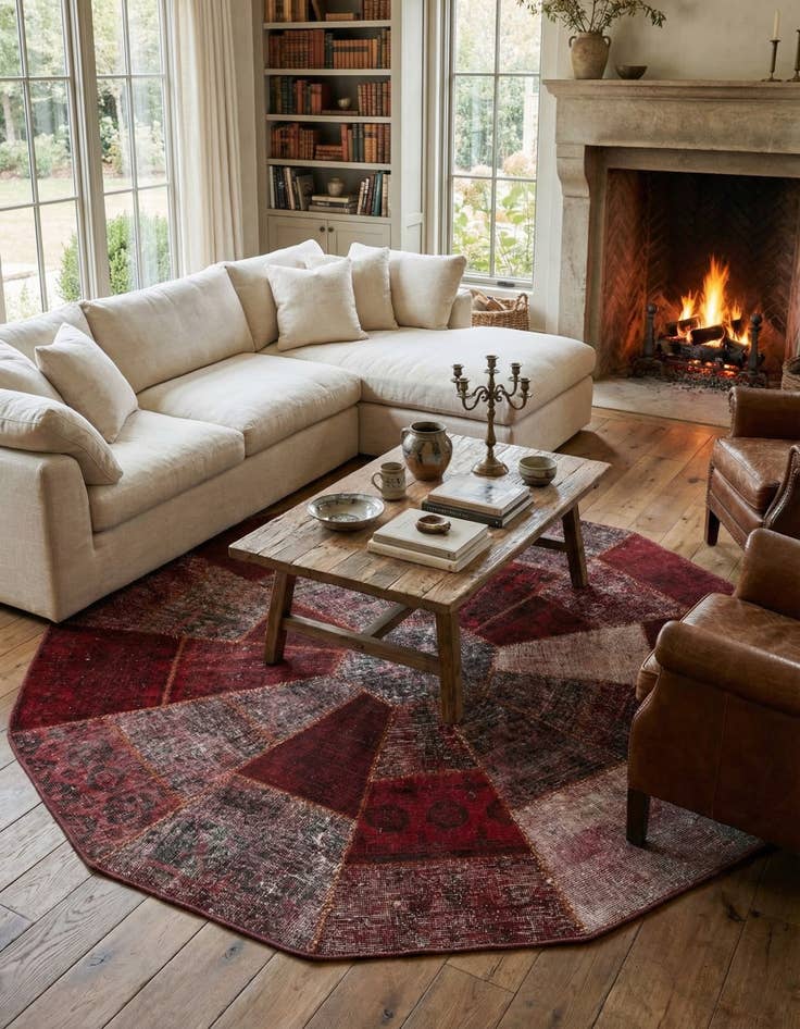 Detail image of  6' 10 x 6' 10  Hand Woven Ultra Vintage Wool Octagon Rug