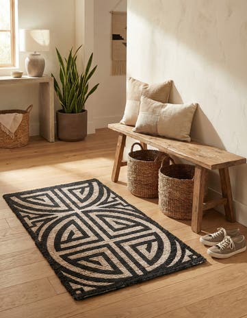 Black and Ivory Hand Woven Chenille Jute Rug