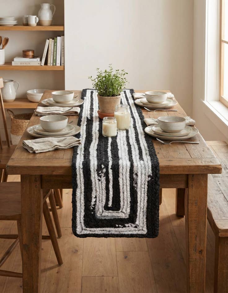 Detail image of  1' 2 x 6' 1  Hand Braided Chindi Table Runner Rug