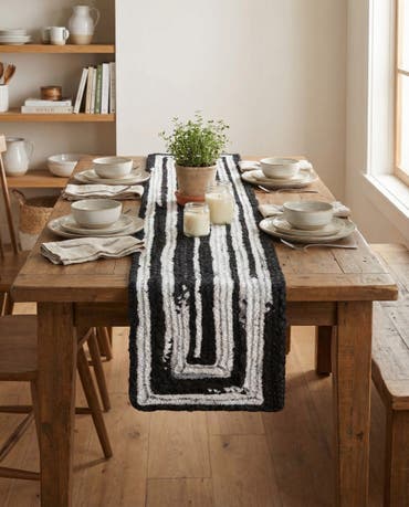  1' 2 x 6' 1  Hand Braided Chindi Table Runner Rug