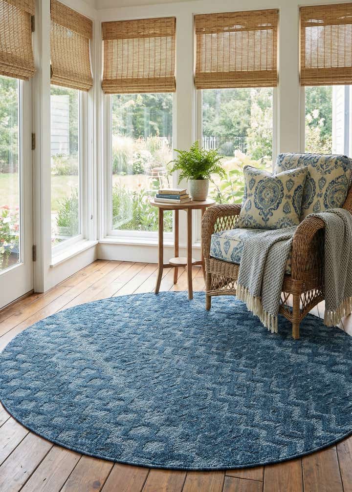 7' x 7' Easy-Clean Trellis Textured Indoor / Outdoor Round Rug