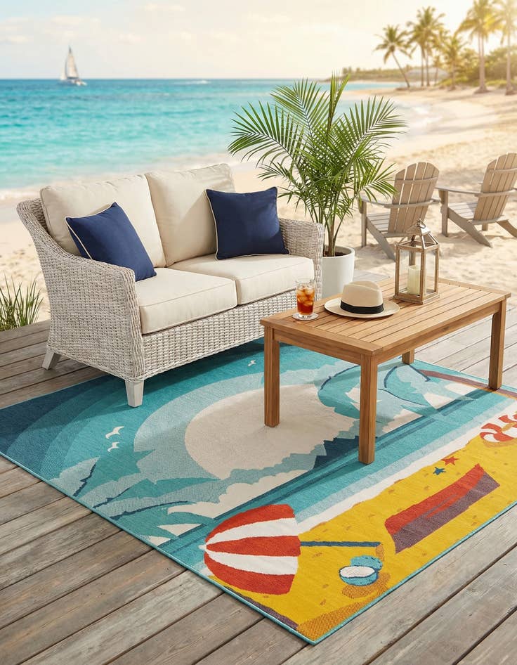 Detail image of 7' 10 x 7' 10  Washable Coastal Indoor / Outdoor Square Rug