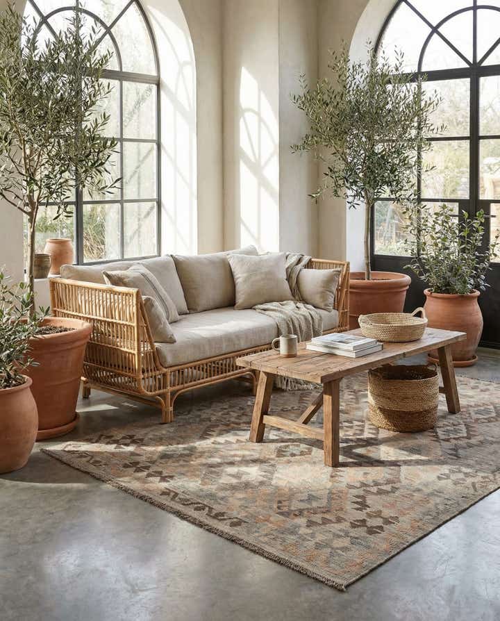 5' 7 x 8' 2 Hand Woven Kilim Maymana Wool Rug